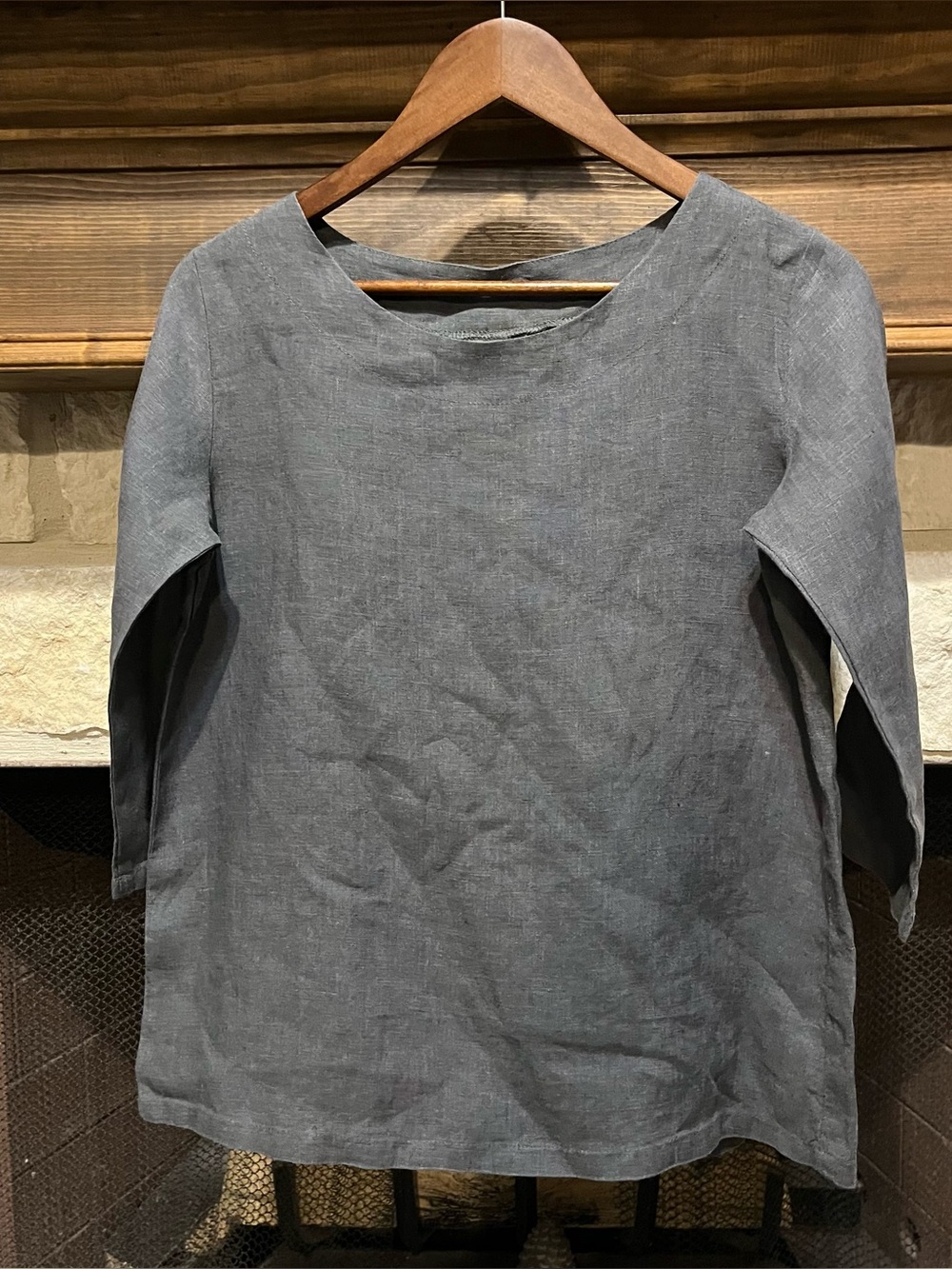 Len.Ok Gray 100% Linen Top Lagenlook Minimalist S